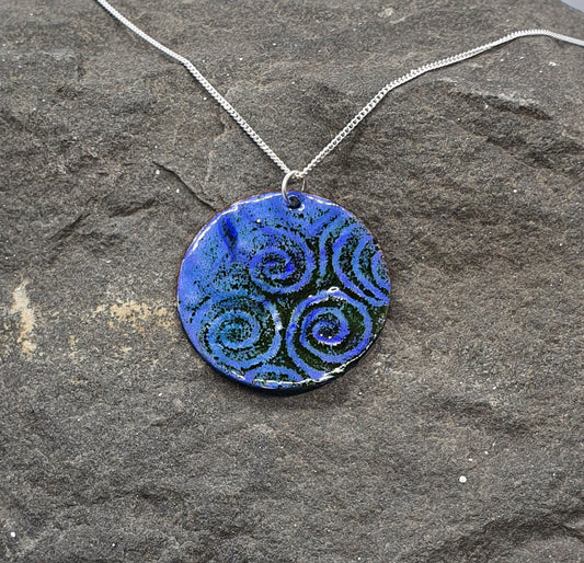 Celtic Spirals Enamel Pendant Blue